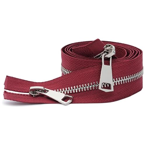 ZIPZSY #5 Reißverschluss für Mantel mit Trennung, 2-Wege, Silber, Metall, für Mäntel und Leder, Nähhandwerk, Öffnung mit zwei Reißverschlüssen (Dunkelrot, 70 cm) von ZIPZSY