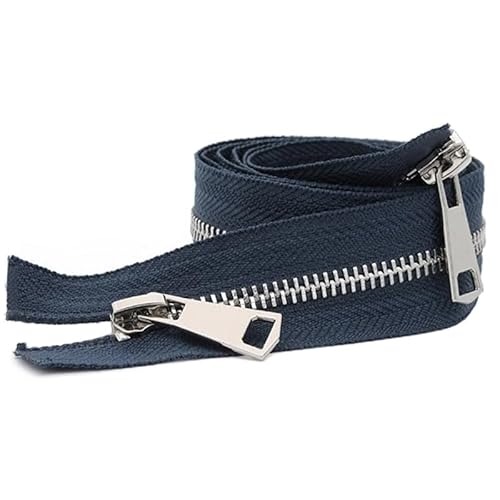 ZIPZSY #5 Reißverschluss für Mantel mit Trennung, 2-Wege, Silber, Metall, für Mäntel und Leder, Nähhandwerk, Öffnung mit zwei Reißverschlüssen (Marineblau, 80 cm) von ZIPZSY