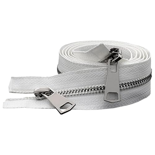 ZIPZSY #5 Reißverschluss für Mantel mit Trennung, 2-Wege, Silber, Metall, für Mäntel und Leder, zum Nähen, Doppel-Reißverschluss (Weiß, 60 cm) von ZIPZSY
