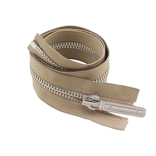 ZIPZSY #8 Reißverschluss aus silberfarbenem Metall, automatische Verriegelung, Reißverschluss aus reinem Kupfer mit offenem Ende, für Nähen und Handwerk (Khaki, 25 cm) von ZIPZSY