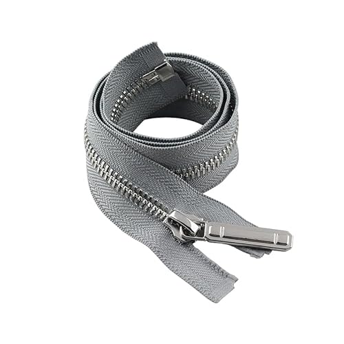 ZIPZSY #8 Reißverschluss aus silberfarbenem Metall, automatische Verriegelung, Reißverschluss aus reinem Kupfer mit offenem Ende, zum Nähen und Basteln (Grau, 110 cm) von ZIPZSY
