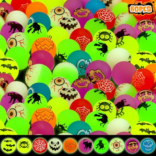 Halloween-Hüpfbälle, leuchtet im Dunkeln, 10 H Alloween-Themen-Designs für Halloween-Partyzubehör, Schulklassenzimmer, Spielbelohnungen, Süßes oder Saures, Halloween-Miniaturen, 60 Stück Halloween-Hüpfbälle, leuchtet im Dunkeln, 10 H Alloween-Themen-Designs für Halloween-Partyzubehör, Schulklassenzimmer, Spielbelohnungen, Süßes oder Saures, Halloween-Miniaturen, 60 Stück von ZIRSENG