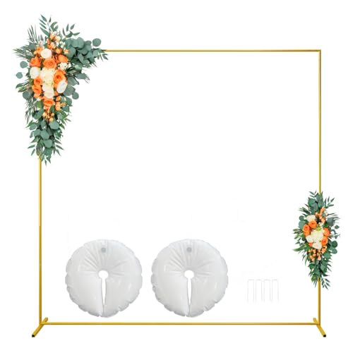ZIRUU Quadratische Hochzeitsbögen, Metall-Ballonbogenständer, rechteckig, goldfarben, Hintergrundständer für Zeremonie, Jahrestag, Geburtstag, Party, Brautparty, Dekoration, 2 x 2 m ZIRUU Quadratische Hochzeitsbögen, Metall-Ballonbogenständer, rechteckig, goldfarben, Hintergrundständer für Zeremonie, Jahrestag, Geburtstag, Party, Brautparty, Dekoration, 2 x 2 m von ZIRUU