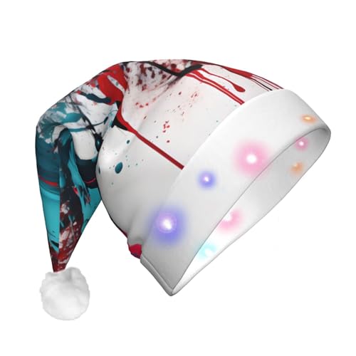 ZISHAK Abstrakte Farbspritzer, leuchtende Plüsch-Weihnachtsmütze für Erwachsene, perfekt für Weihnachtsfeiern, Partys und Veranstaltungen von ZISHAK