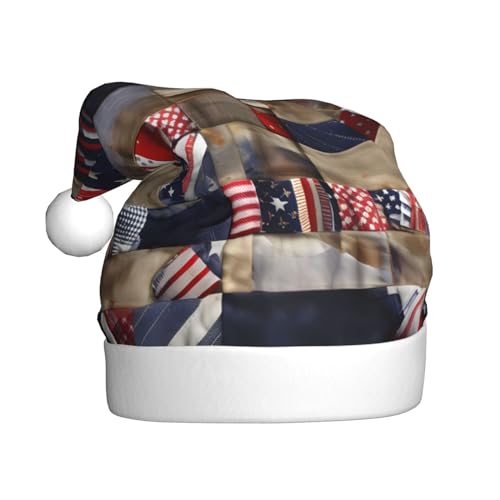 ZISHAK Amerikanische Flagge Patchwork entzückende Erwachsene Plüsch Weihnachtsmütze Festlich Dekorative Hut Für Urlaub Spaß von ZISHAK