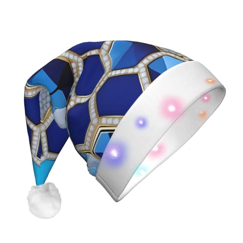 ZISHAK Blaue Sechsecke und Diamant Erwachsene Plüsch Leuchtende Weihnachtsmütze - festliche Dekoration Kappe, für Feiertagsfeiern und Aufführungen von ZISHAK