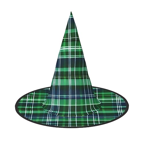 ZISHAK Blauer und grüner Halloween-Hexenhut mit schottischem Schottenkaro-Muster für Damen, ultimativer Partyhut für das beste Halloween-Kostüm-Ensemble von ZISHAK