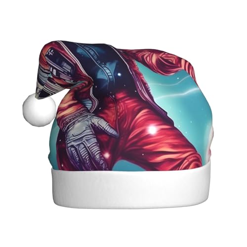 ZISHAK Cooler Mann im Weltraum Galaxie entzückender erwachsener Plüsch-Weihnachtsmütze, festlicher dekorativer Hut für Urlaubsspaß von ZISHAK