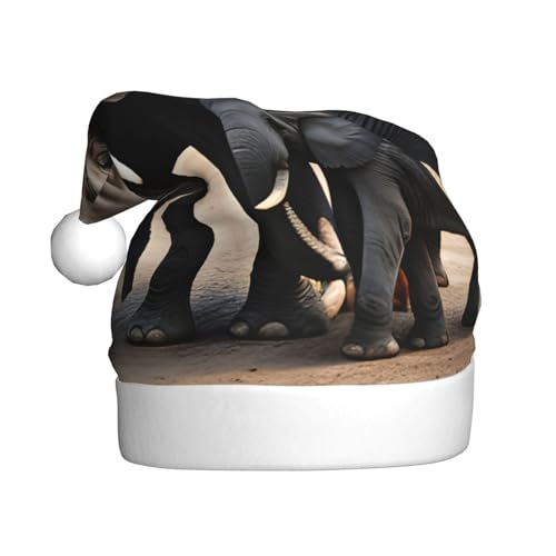 ZISHAK Elefant und Baby Elefant entzückende erwachsene Plüsch Weihnachtsmütze - Festlicher dekorativer Hut für Urlaubsspaß von ZISHAK