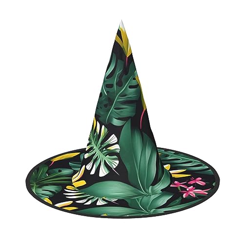 ZISHAK Hawaiianische tropische Blätter, Blume, trendiger Halloween-Hexenhut für Frauen – ultimativer Partyhut für das beste Halloween-Kostüm-Ensemble von ZISHAK