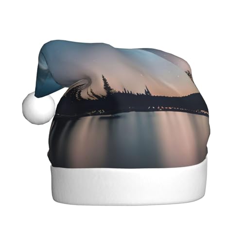 ZISHAK Nachthimmel und Bäume entzückender erwachsener Plüsch-Weihnachtsmütze, festlicher dekorativer Hut für Urlaubsspaß von ZISHAK