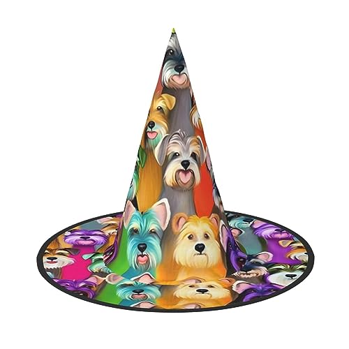 ZISHAK Oil Cute Schnauzer Hunde Trendy Halloween Hexenhut für Frauen - Ultimativer Partyhut für bestes Halloween-Kostüm-Ensemble von ZISHAK