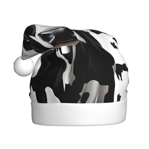ZISHAK Schwarz-Weiß-Kuh-Druck-entzückender erwachsener Plüsch-Weihnachtsmützen-festlicher dekorativer Hut für Urlaubs-Spaß von ZISHAK