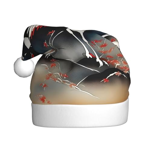 ZISHAK Zwei Japanische Kraniche Fliegen Traditionelle Malerei Herrliche Erwachsene Plüsch Weihnachtsmütze Festlich Dekorative Hut Für Urlaub Spaß von ZISHAK