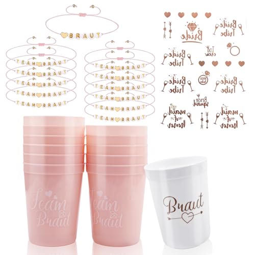 Junggesellenabschied Frauen, Braut und Team Braut Tassen mit Tattoos Set, 12 JGA Becher + 12 JGA Armbänder Frauen + 1 JGA Tattoo Aufkleber für Junggesellenabschied, Dating,Hochzeit, Begleitgeschenk Junggesellenabschied Frauen, Braut und Team Braut Tassen mit Tattoos Set, 12 JGA Becher + 12 JGA Armbänder Frauen + 1 JGA Tattoo Aufkleber für Junggesellenabschied, Dating,Hochzeit, Begleitgeschenk von ZITUZY
