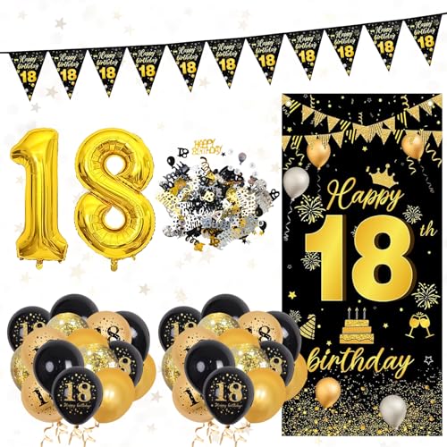 ZITUZY 18 Geburtstag Deko,18. Geburtstag Dekorationen Schwarz und Gold Backdrop Banner Luftballons, Konfetti Nummer Folie18 Luftballons, 18 Jahre alt Geburtstag Party Dekoration für Frauen männer ZITUZY 18 Geburtstag Deko,18. Geburtstag Dekorationen Schwarz und Gold Backdrop Banner Luftballons, Konfetti Nummer Folie18 Luftballons, 18 Jahre alt Geburtstag Party Dekoration für Frauen männer von ZITUZY