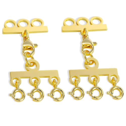 ZITUZY 2 Stück Ketten Layering Verschluss, Gold 2/3 Stränge Federverschluss Separator, Geschichtete Armbänder Halskettenverb, für selbstgemachte Halsketten, Armbänder, Fußkettchen (Gold) von ZITUZY