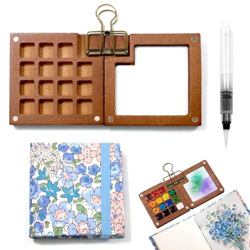 ZITUZY Aquarell Palette aus Holz, Skizzenbuch Palette Set, 15 Grids Mini Holz Reise Malpalette, Portable Paint Palette Travel Kit, mit Mini Aquarell-Zeichenbuch, Aquarellstift und Clip ZITUZY Aquarell Palette aus Holz, Skizzenbuch Palette Set, 15 Grids Mini Holz Reise Malpalette, Portable Paint Palette Travel Kit, mit Mini Aquarell-Zeichenbuch, Aquarellstift und Clip von ZITUZY
