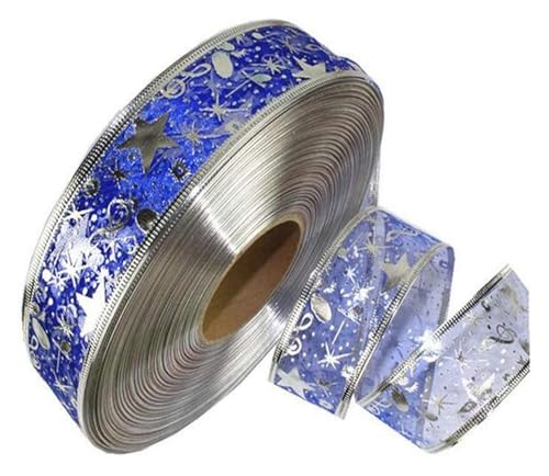 Bänder für Geschenkverpackungen, 100 Yards/Lot 50 mm DIY Hochzeitsdekor Organzaband Bling Star bedruckte Bänder for Weihnachtsdekoration DIY Nähen Stoff(Blue) von ZIUBMVDYC