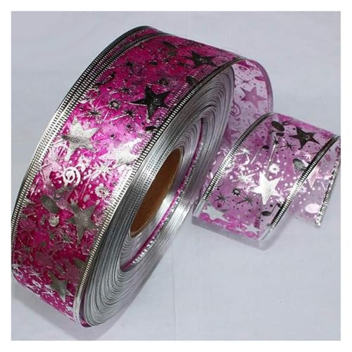 Bänder für Geschenkverpackungen, 100 Yards/Lot 50 mm DIY Hochzeitsdekor Organzaband Bling Star bedruckte Bänder for Weihnachtsdekoration DIY Nähen Stoff(Pink) von ZIUBMVDYC