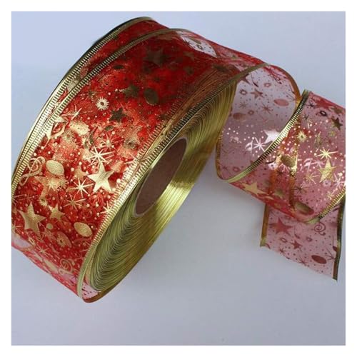 Bänder für Geschenkverpackungen, 100 Yards/Lot 50 mm DIY Hochzeitsdekor Organzaband Bling Star bedruckte Bänder for Weihnachtsdekoration DIY Nähen Stoff(Red) von ZIUBMVDYC