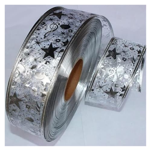 Bänder für Geschenkverpackungen, 100 Yards/Lot 50 mm DIY Hochzeitsdekor Organzaband Bling Star bedruckte Bänder for Weihnachtsdekoration DIY Nähen Stoff(Silver) von ZIUBMVDYC