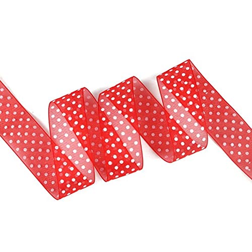 Bänder für Geschenkverpackungen, 100 Yards Multi-Farben-Option 25 mm Breite Punktbedrucktes Organza-Spitzenband DIY-Handwerk for Verpacken von Schleifen, Kleidungsstücken, Nähzubehör(Red) von ZIUBMVDYC
