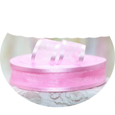 Bänder für Geschenkverpackungen, 2,5 cm Organzaband mit Satinrand, Geschenkverpackung, Schleifenband, Seidenband, Hochzeitsdekorationsband, 50 Yard(LT.Pink) von ZIUBMVDYC