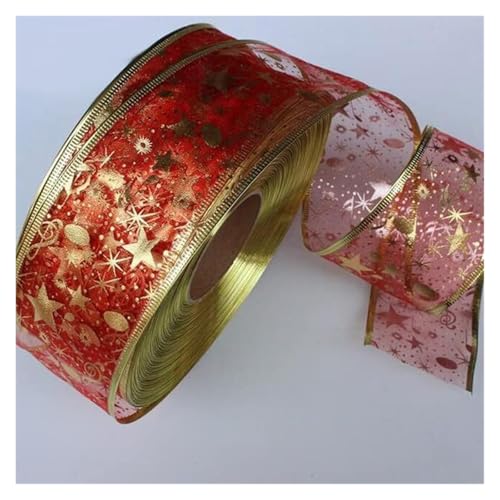 Bänder für Geschenkverpackungen, 2 Yards/Lot 63 mm DIY Hochzeitsdekor Organzaband Bling Stern bedruckte Bänder for Weihnachtsdekoration DIY Nähen Stoff(Red) von ZIUBMVDYC