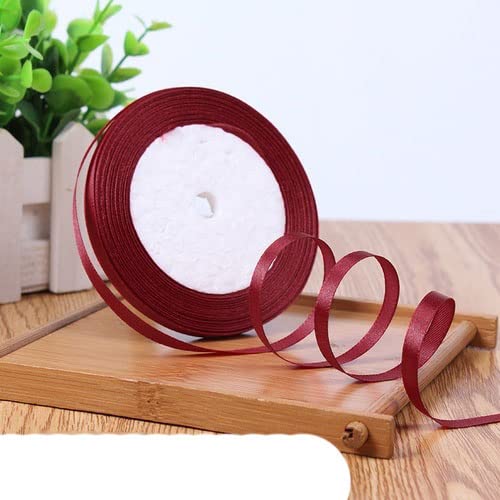 Bänder für Geschenkverpackungen, 22 Meter 6 mm einfarbige Satinbänder for Hochzeit, dekorative Geschenkbox, Verpackungsgürtel, DIY-Handwerk, Weiß, Rosa, Blau, Rot, Gelb(Wine red) von ZIUBMVDYC
