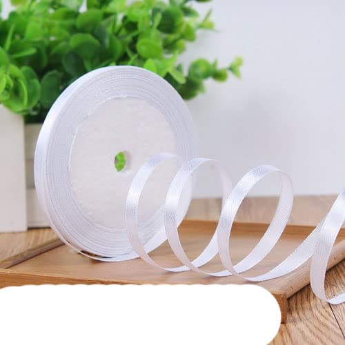 Bänder für Geschenkverpackungen, 22 Meter 6 mm einfarbige Satinbänder for Hochzeit, dekorative Geschenkbox, Verpackungsgürtel, DIY-Handwerk, Weiß, Rosa, Blau, Rot, Gelb(Wit) von ZIUBMVDYC