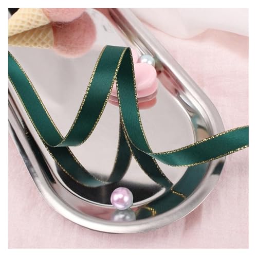 Bänder für Geschenkverpackungen, 6 mm goldfarbener Rand, doppelseitiges Polyester-Satinband, for Hochzeit, Valentinstag, Geschenk, Verpackungsband, handgefertigt(Blackish gree) von ZIUBMVDYC