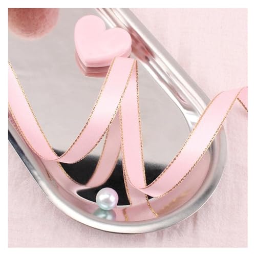 Bänder für Geschenkverpackungen, 6 mm goldfarbener Rand, doppelseitiges Polyester-Satinband, for Hochzeit, Valentinstag, Geschenk, Verpackungsband, handgefertigt(Roze) von ZIUBMVDYC