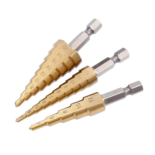 Spiralgenuteter Stufenbohrer, 3 Stück 3 12 mm 4 12 mm 4 20 mm HSS gerade Stufenbohrer-Set von ZIUBMVDYC
