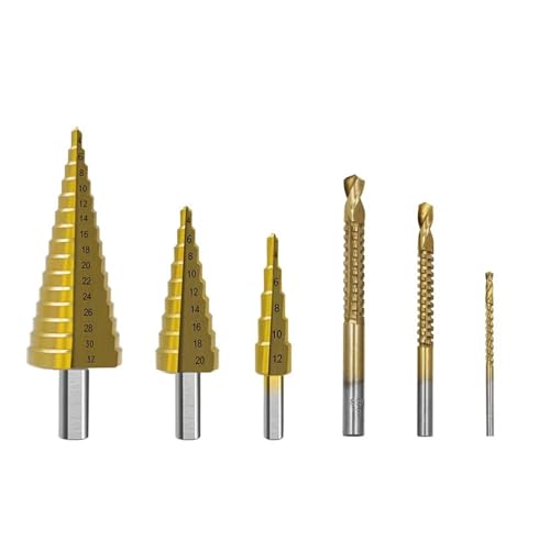 Spiralgenuteter Stufenbohrer, 6-teiliges Stufenbohrer-Set, Sägebohrer-Set, Fräser von ZIUBMVDYC
