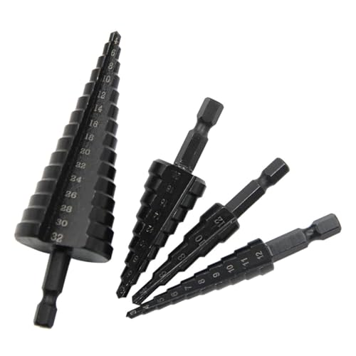 Spiralgenuteter Stufenbohrer, Sechskantschaft, gerader schwarzer Stufenbohrer, 4 Stück von ZIUBMVDYC