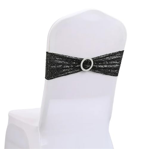 ZIUBMVDYC Stuhl Schärpen, 10/50 stücke Pailletten for Party Abendessen Bankett Stuhlhussen Dekoration Stretch Stuhl Bogen Stuhl Zurück Blume Stuhl Bänder(Black,50pcs) von ZIUBMVDYC