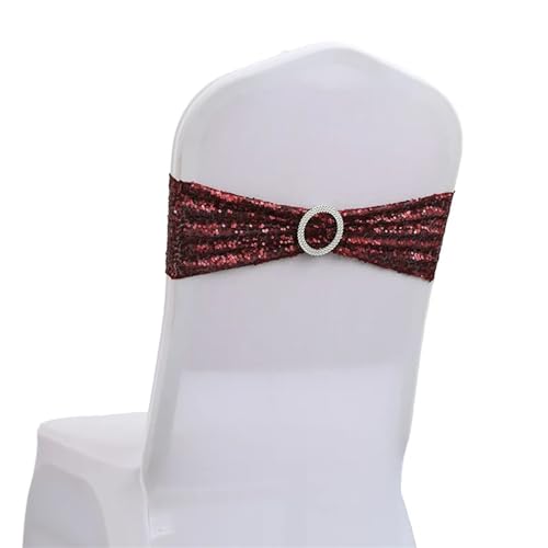 ZIUBMVDYC Stuhl Schärpen, 10/50 stücke Pailletten for Party Abendessen Bankett Stuhlhussen Dekoration Stretch Stuhl Bogen Stuhl Zurück Blume Stuhl Bänder(Burgundy,10 pcs) von ZIUBMVDYC