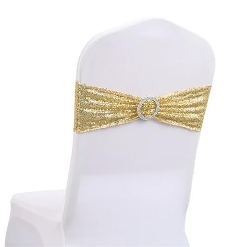 ZIUBMVDYC Stuhl Schärpen, 10/50 stücke Pailletten for Party Abendessen Bankett Stuhlhussen Dekoration Stretch Stuhl Bogen Stuhl Zurück Blume Stuhl Bänder(Gold,10 pcs) von ZIUBMVDYC