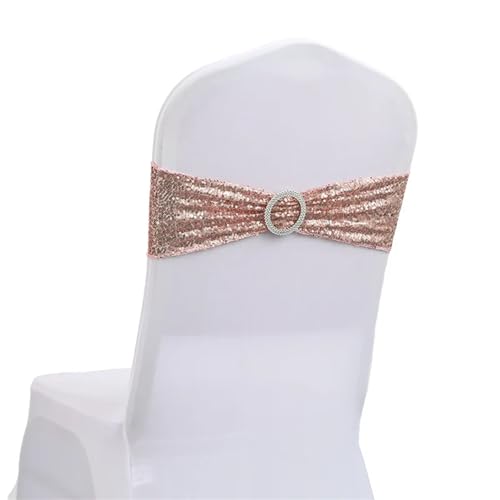 ZIUBMVDYC Stuhl Schärpen, 10/50 stücke Pailletten for Party Abendessen Bankett Stuhlhussen Dekoration Stretch Stuhl Bogen Stuhl Zurück Blume Stuhl Bänder(Rose Gold,10 pcs) von ZIUBMVDYC