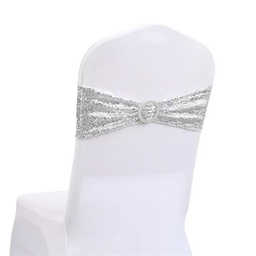 ZIUBMVDYC Stuhl Schärpen, 10/50 stücke Pailletten for Party Abendessen Bankett Stuhlhussen Dekoration Stretch Stuhl Bogen Stuhl Zurück Blume Stuhl Bänder(Silver,10 pcs) von ZIUBMVDYC