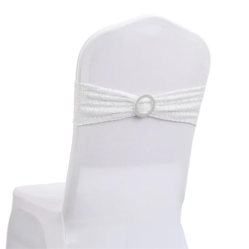 ZIUBMVDYC Stuhl Schärpen, 10/50 stücke Pailletten for Party Abendessen Bankett Stuhlhussen Dekoration Stretch Stuhl Bogen Stuhl Zurück Blume Stuhl Bänder(White,10 pcs) von ZIUBMVDYC
