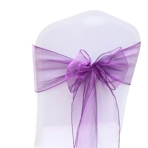 ZIUBMVDYC Stuhl Schärpen, 50 Teil/satz Hochzeit Organza Bogen Knoten for Bankett Event Geburtstag Party Dekoration Home Textile Stuhl Abdeckung(Purple) von ZIUBMVDYC