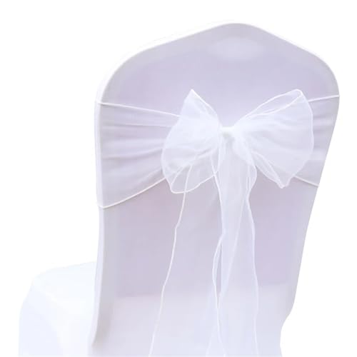 ZIUBMVDYC Stuhl Schärpen, 50 Teil/satz Hochzeit Organza Bogen Knoten for Bankett Event Geburtstag Party Dekoration Home Textile Stuhl Abdeckung(White) von ZIUBMVDYC