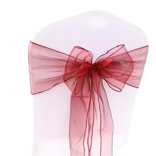 ZIUBMVDYC Stuhl Schärpen, 50 Teil/satz Hochzeit Organza Bogen Knoten for Bankett Event Geburtstag Party Dekoration Home Textile Stuhl Abdeckung(Wine Red) von ZIUBMVDYC