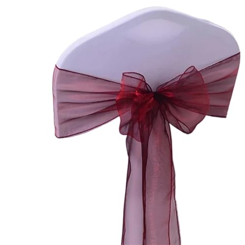 ZIUBMVDYC Stuhl Schärpen, 50 stücke Organza Knoten Bänder Stuhl Bögen for Für Hochzeit Party Bankett Event Land Hochzeit Stuhl Dekoration(Burgundy) von ZIUBMVDYC