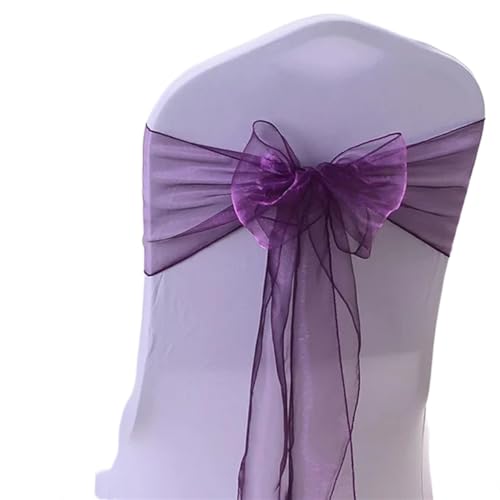 ZIUBMVDYC Stuhl Schärpen, 50 stücke Organza Knoten Bänder Stuhl Bögen for Für Hochzeit Party Bankett Event Land Hochzeit Stuhl Dekoration(Purple) von ZIUBMVDYC