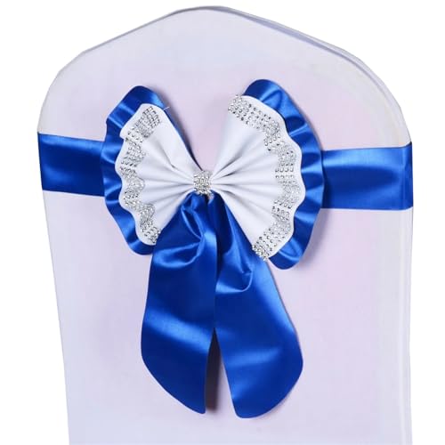 ZIUBMVDYC Stuhl Schärpen, Diamant-Krawatte, niedlicher Satin-Knoten, Abdeckung hinten, bunter Bandgürtel, Schleife for Hotel, Bankett, Hochzeit, Party, Events, Dekoration(Blue) von ZIUBMVDYC