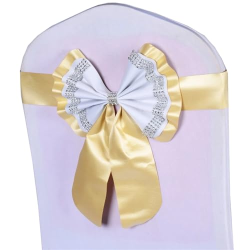 ZIUBMVDYC Stuhl Schärpen, Diamant-Krawatte, niedlicher Satin-Knoten, Abdeckung hinten, bunter Bandgürtel, Schleife for Hotel, Bankett, Hochzeit, Party, Events, Dekoration(Champagne) von ZIUBMVDYC