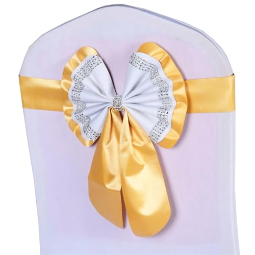 ZIUBMVDYC Stuhl Schärpen, Diamant-Krawatte, niedlicher Satin-Knoten, Abdeckung hinten, bunter Bandgürtel, Schleife for Hotel, Bankett, Hochzeit, Party, Events, Dekoration(Champagne Gold) von ZIUBMVDYC